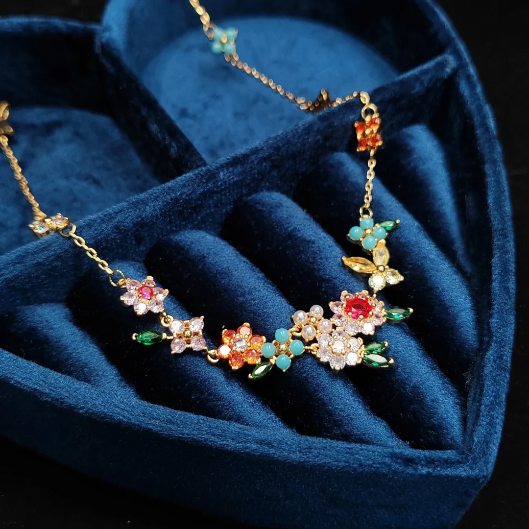 Colored Gemstone Flower Jewelry Set - Necklace - Image 5