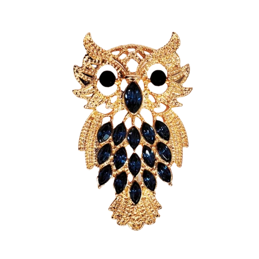 Vintage Golden Owl Brooch with Diamonds