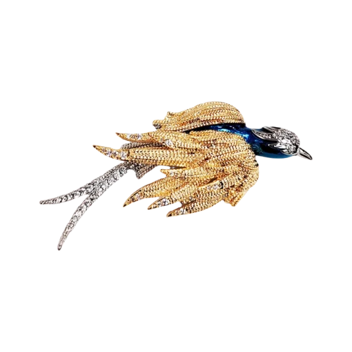 Blue-Headed Golden Bird-of-Paradise Brooch with Zircons
