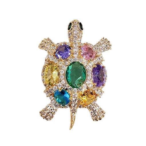 Colorful Zirconia Sea Turtle Brooch