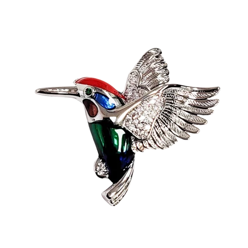 Colorful Oil-Drop Silver-Winged Hummingbird Brooch