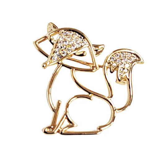Gold Hollow Zirconia Fox Brooch