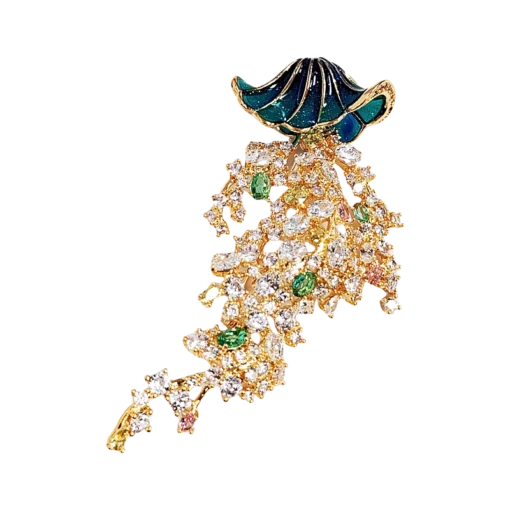 Green Glass Zirconia Jellyfish Brooch