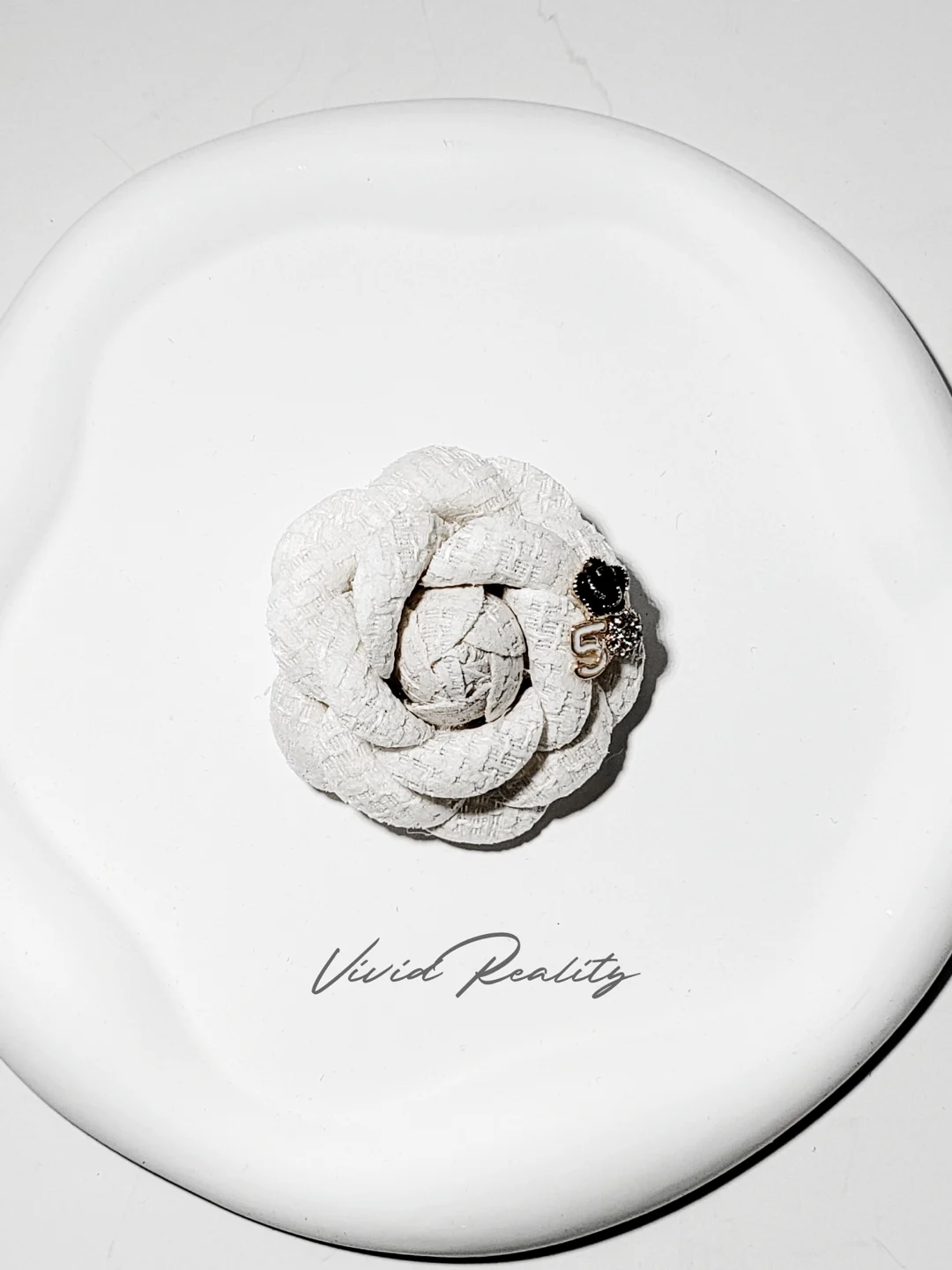 White Fabric Camellia Brooch - Image 4