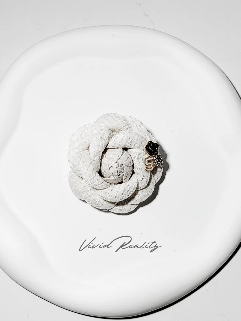 White Fabric Camellia Brooch