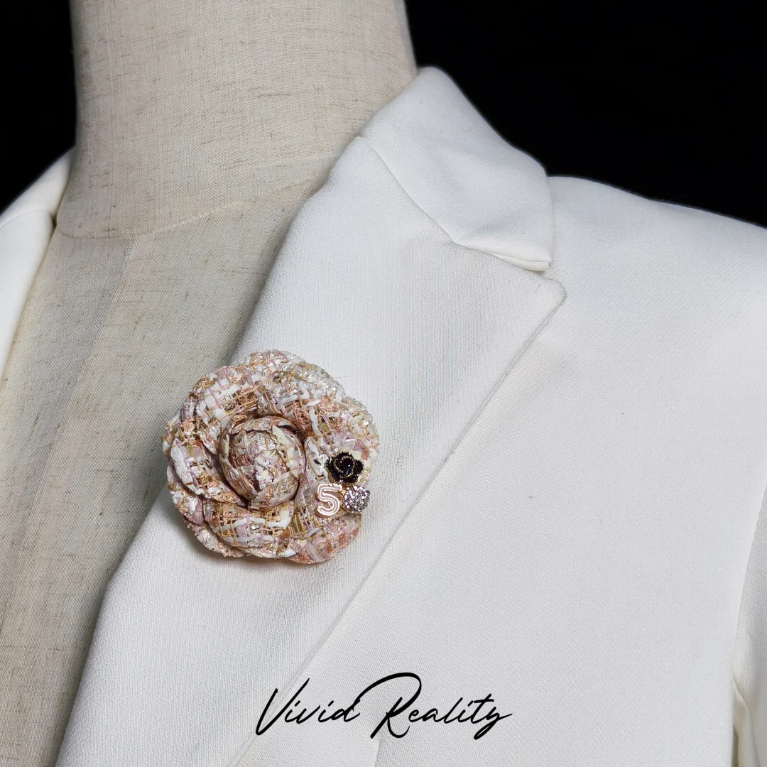 Multicolor Fabric Camellia Design Brooch - Image 3