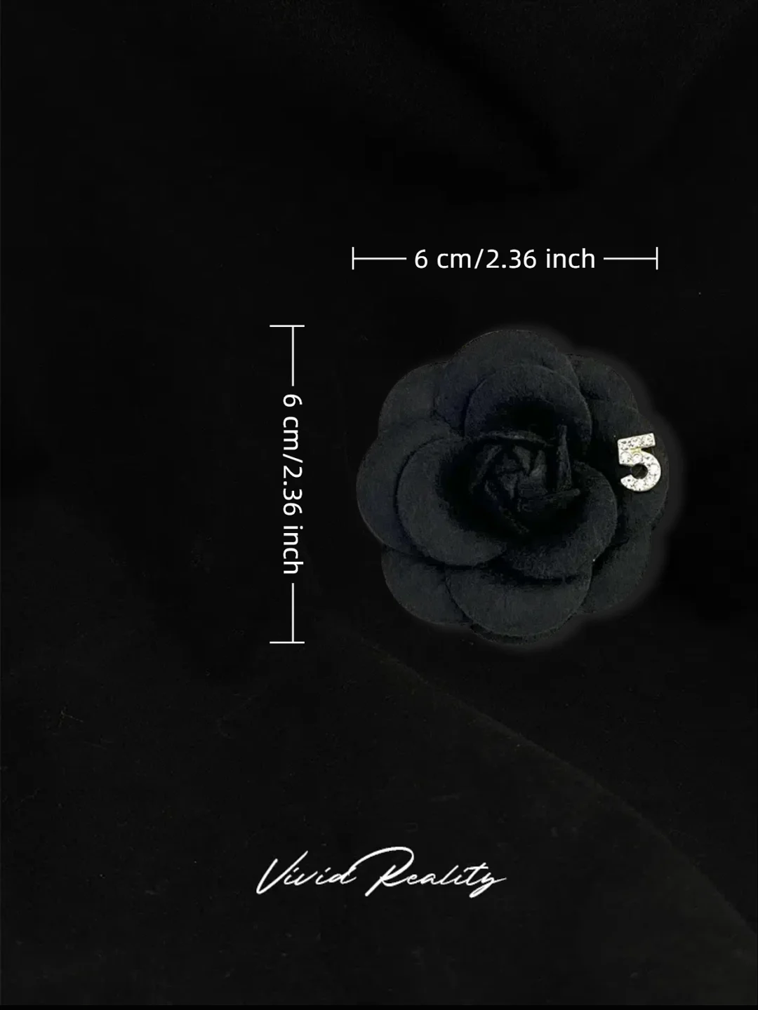 Black Fabric Camellia Design Brooch - Image 5