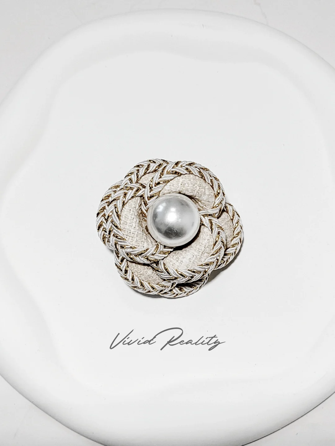 Pearl Fabric Camellia Design Brooch - Image 2