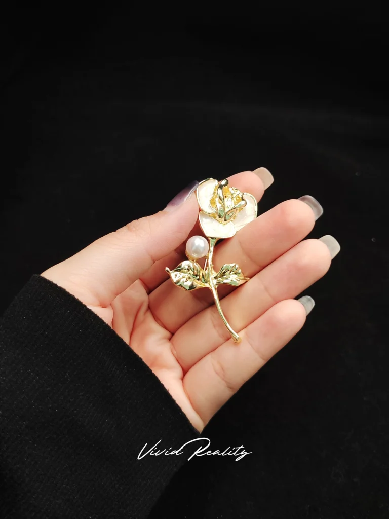 Elegant Enamel Rose Brooch