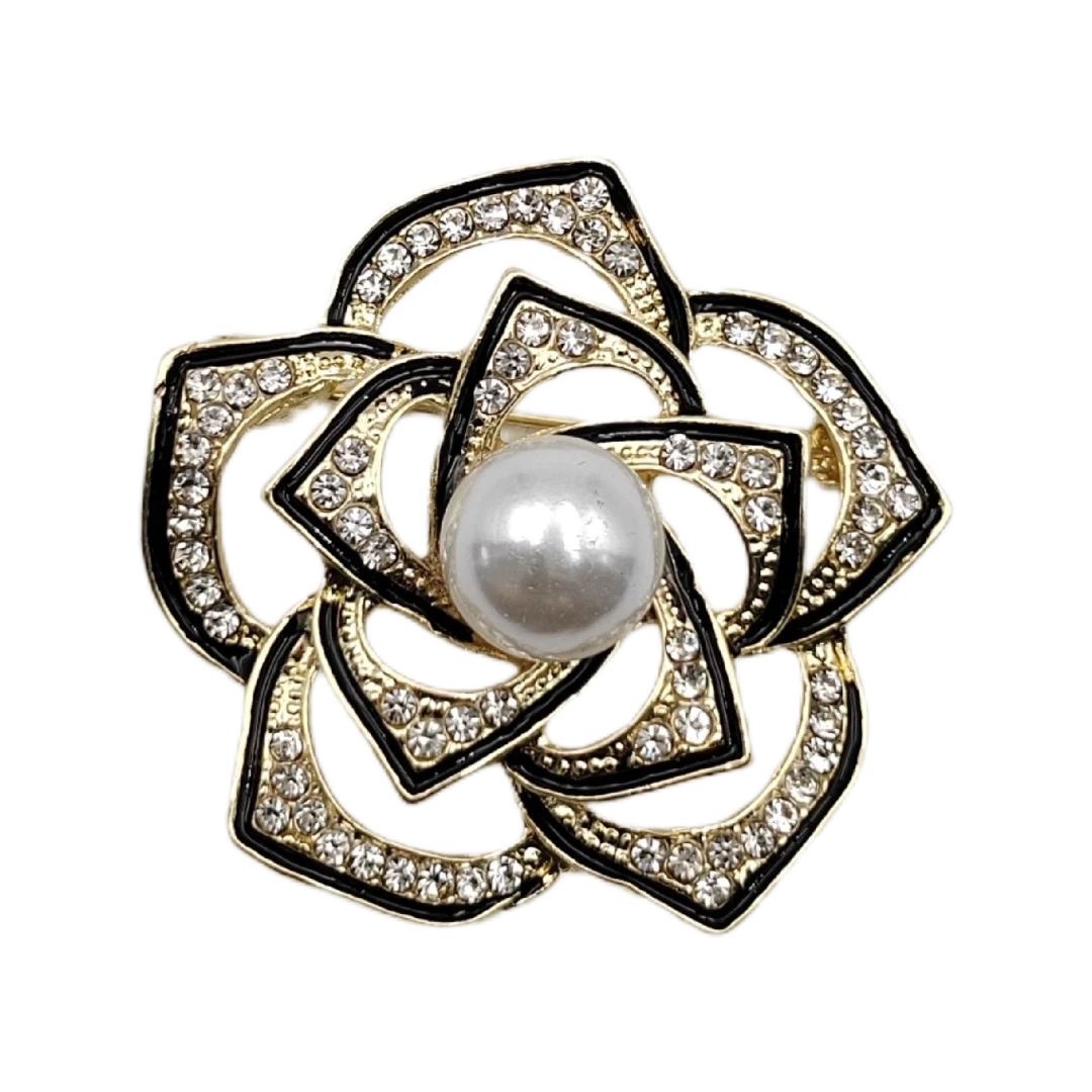 Black-Gold Camellia Brooch