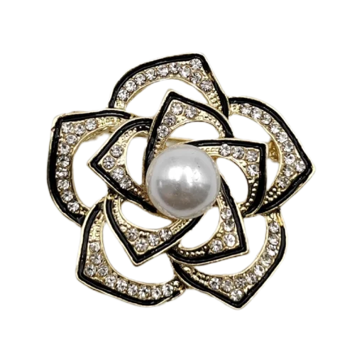 Black-Gold Camellia Brooch