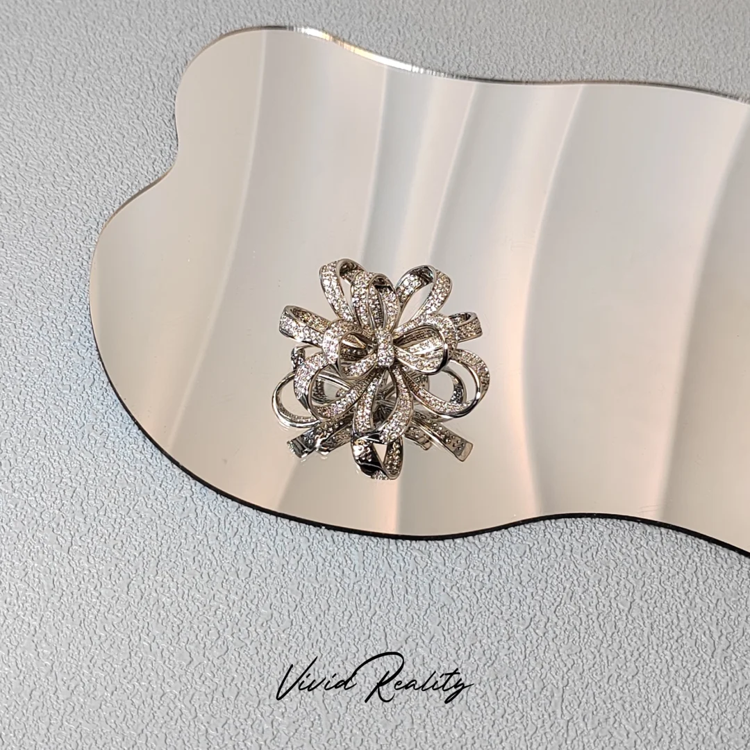 Silver Zirconia Flower Brooch - Image 2