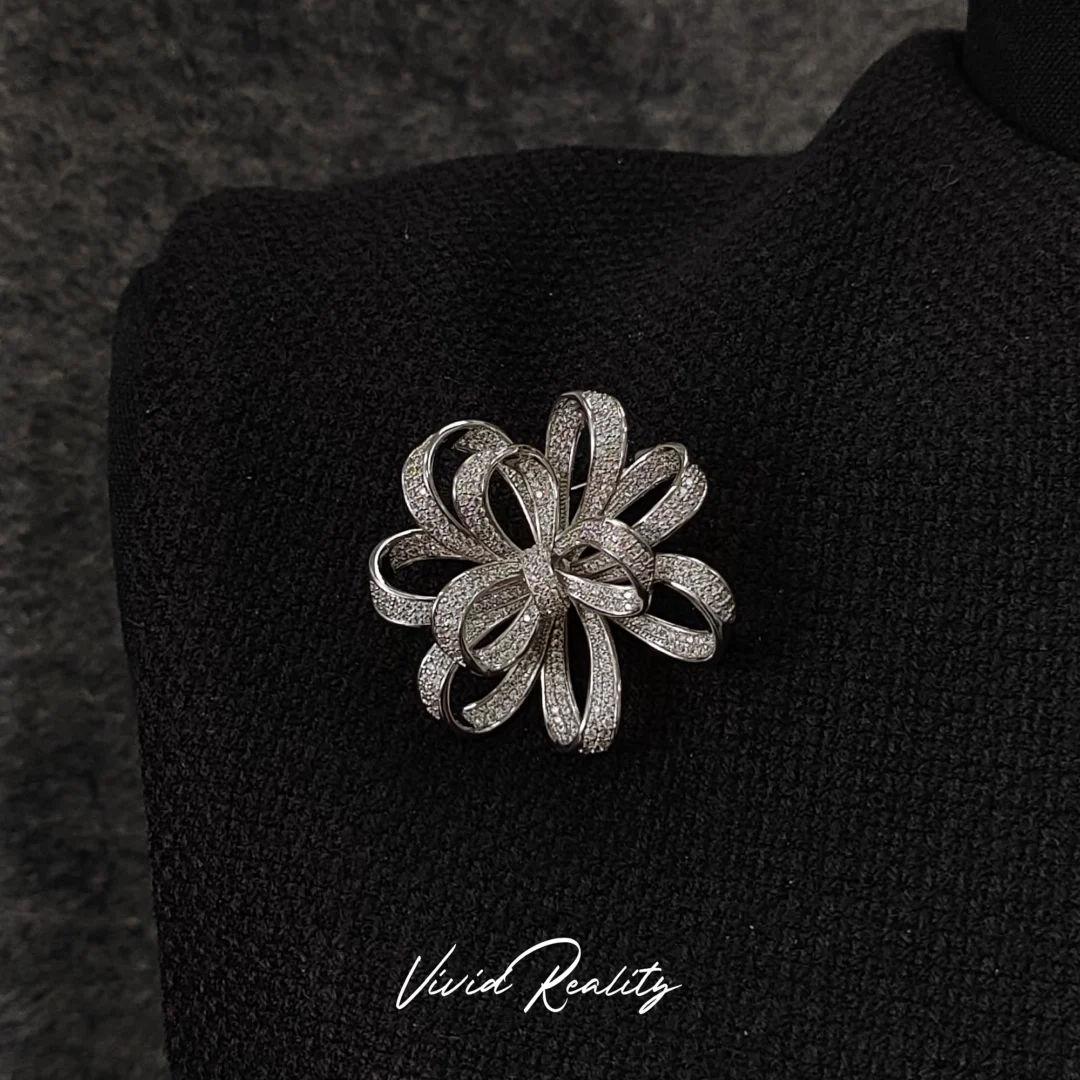 Silver Zirconia Flower Brooch - Image 3
