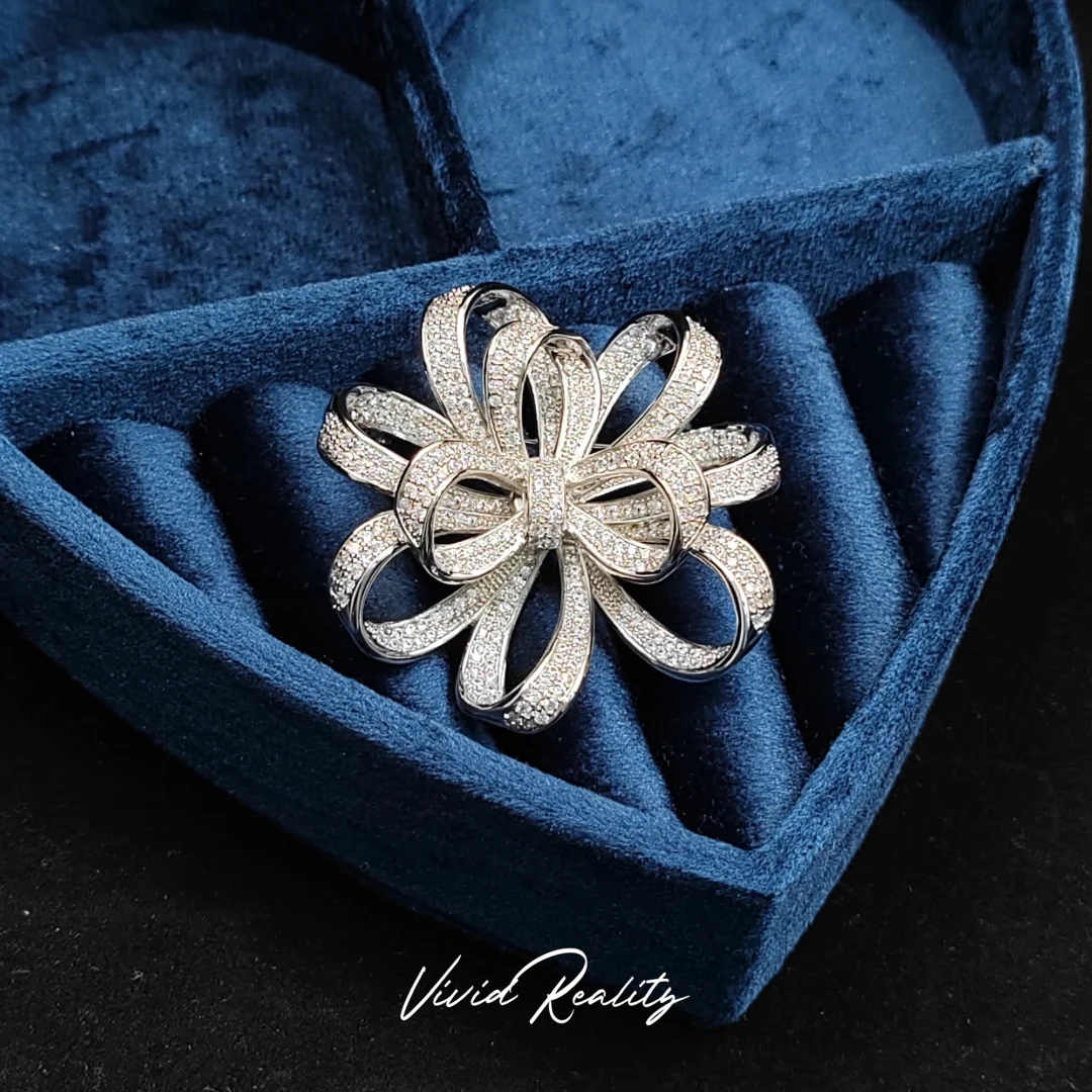 Silver Zirconia Flower Brooch - Image 4