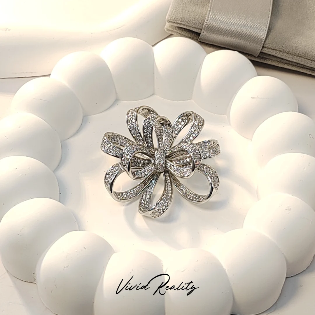 Silver Zirconia Flower Brooch - Image 5