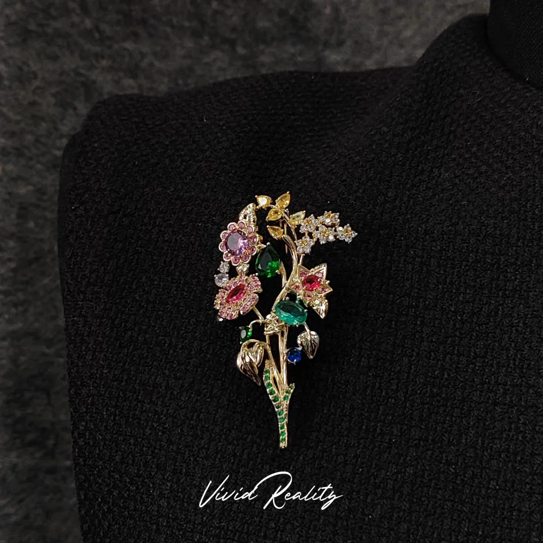 Colorful Zirconia Flower Brooch - Image 4