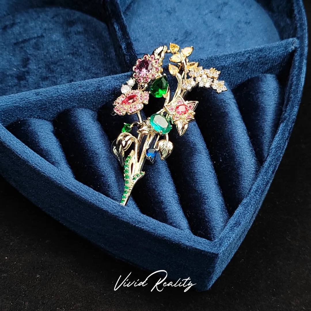 Colorful Zirconia Flower Brooch - Image 5