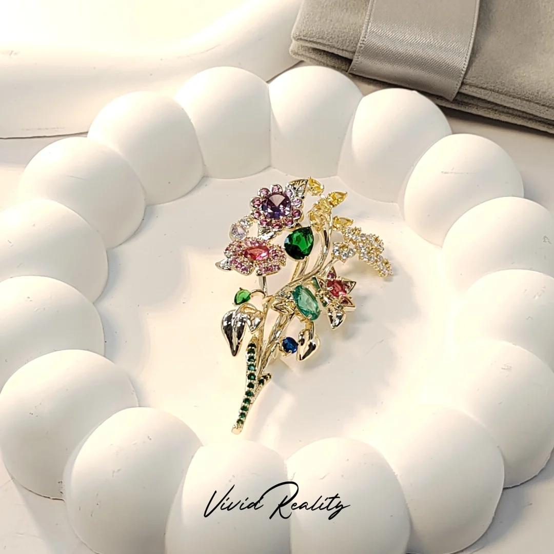 Colorful Zirconia Flower Brooch - Image 6