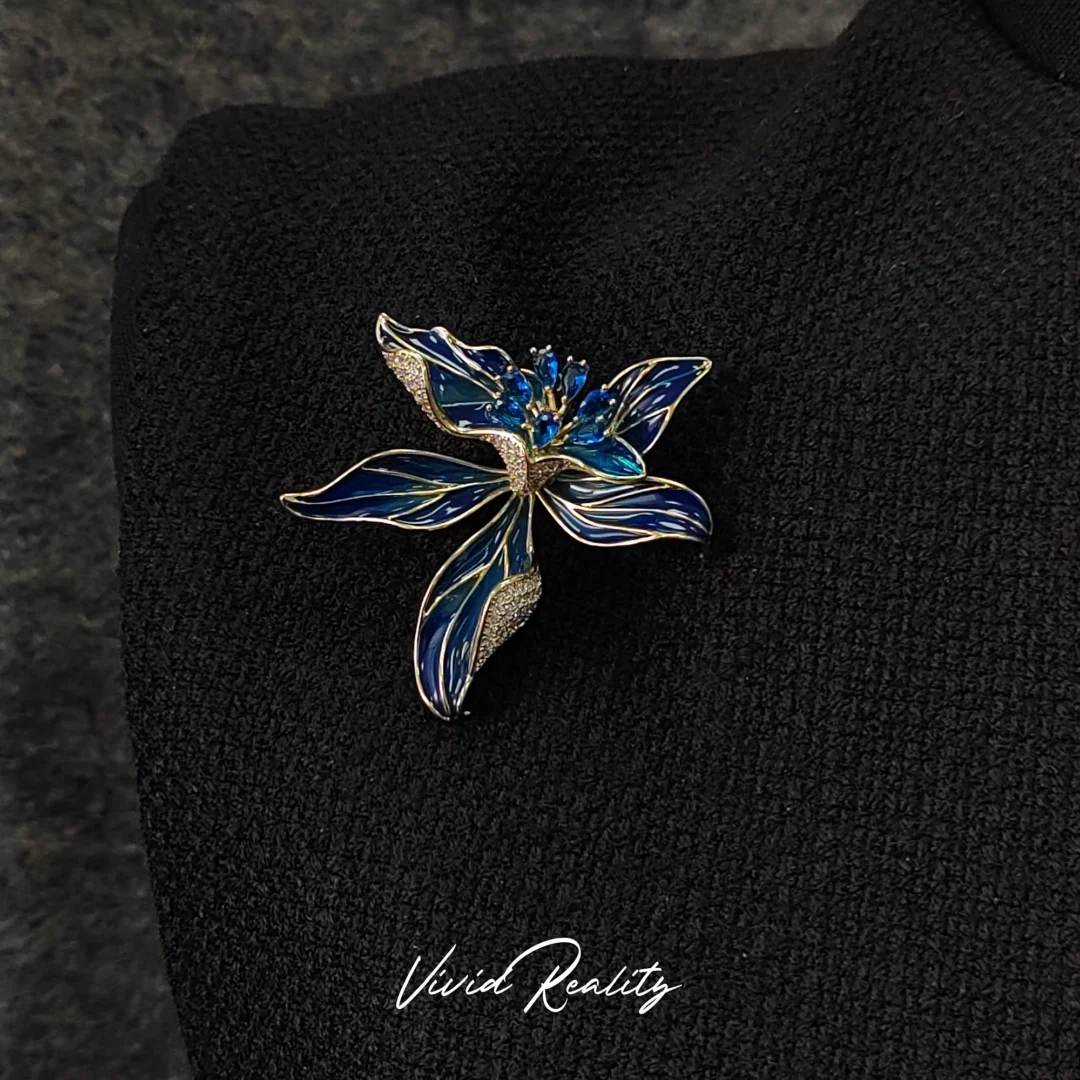 Gradient Blue Enamel Iris Brooch - Image 4