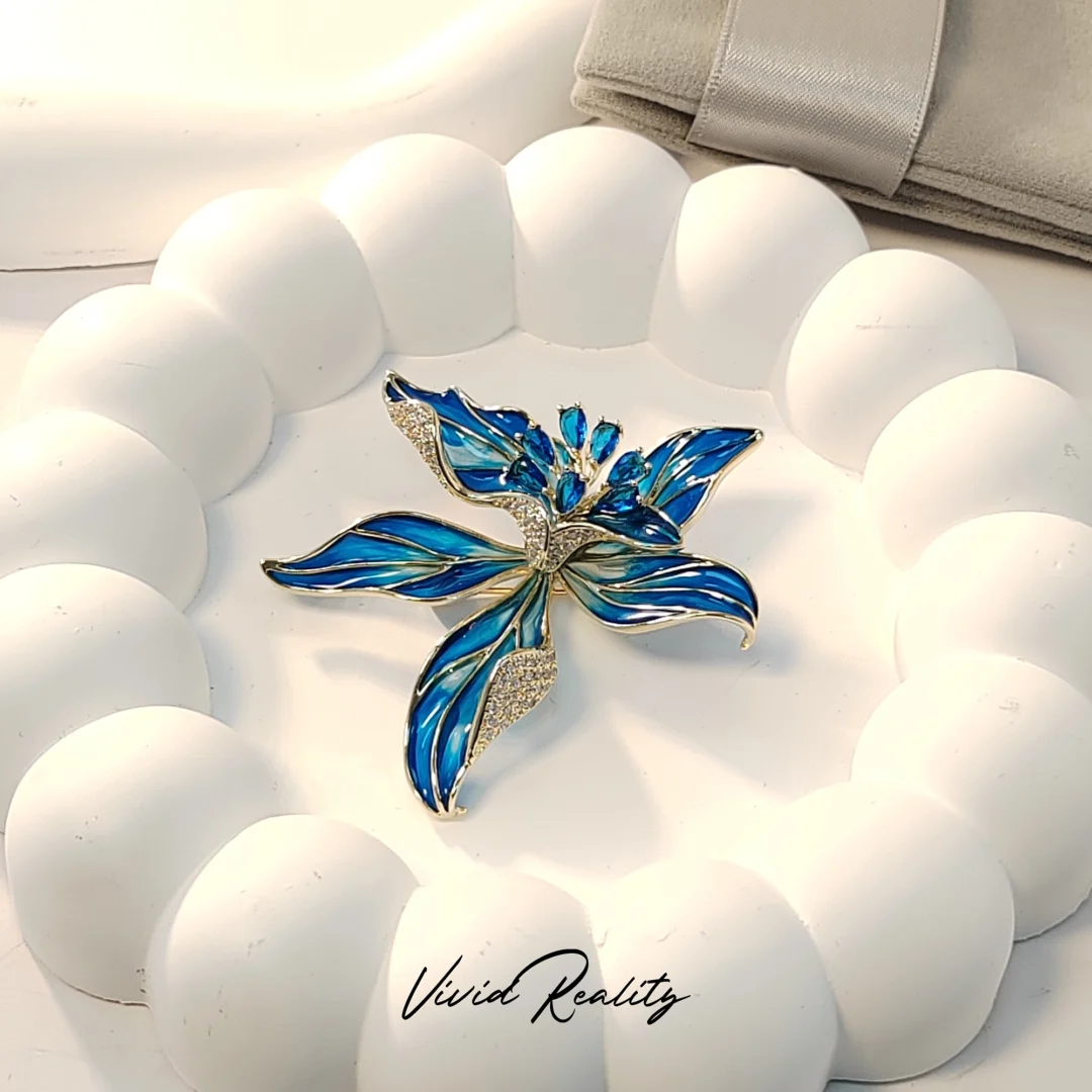 Gradient Blue Enamel Iris Brooch - Image 5