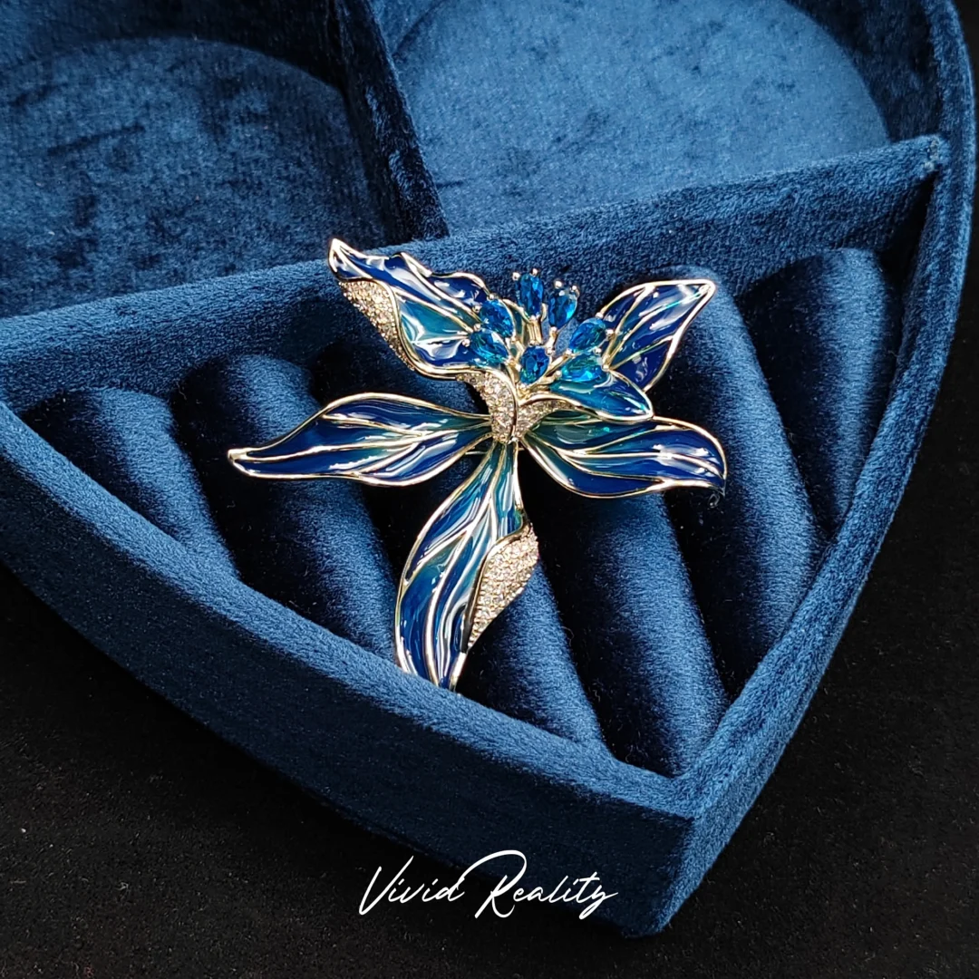 Gradient Blue Enamel Iris Brooch - Image 6
