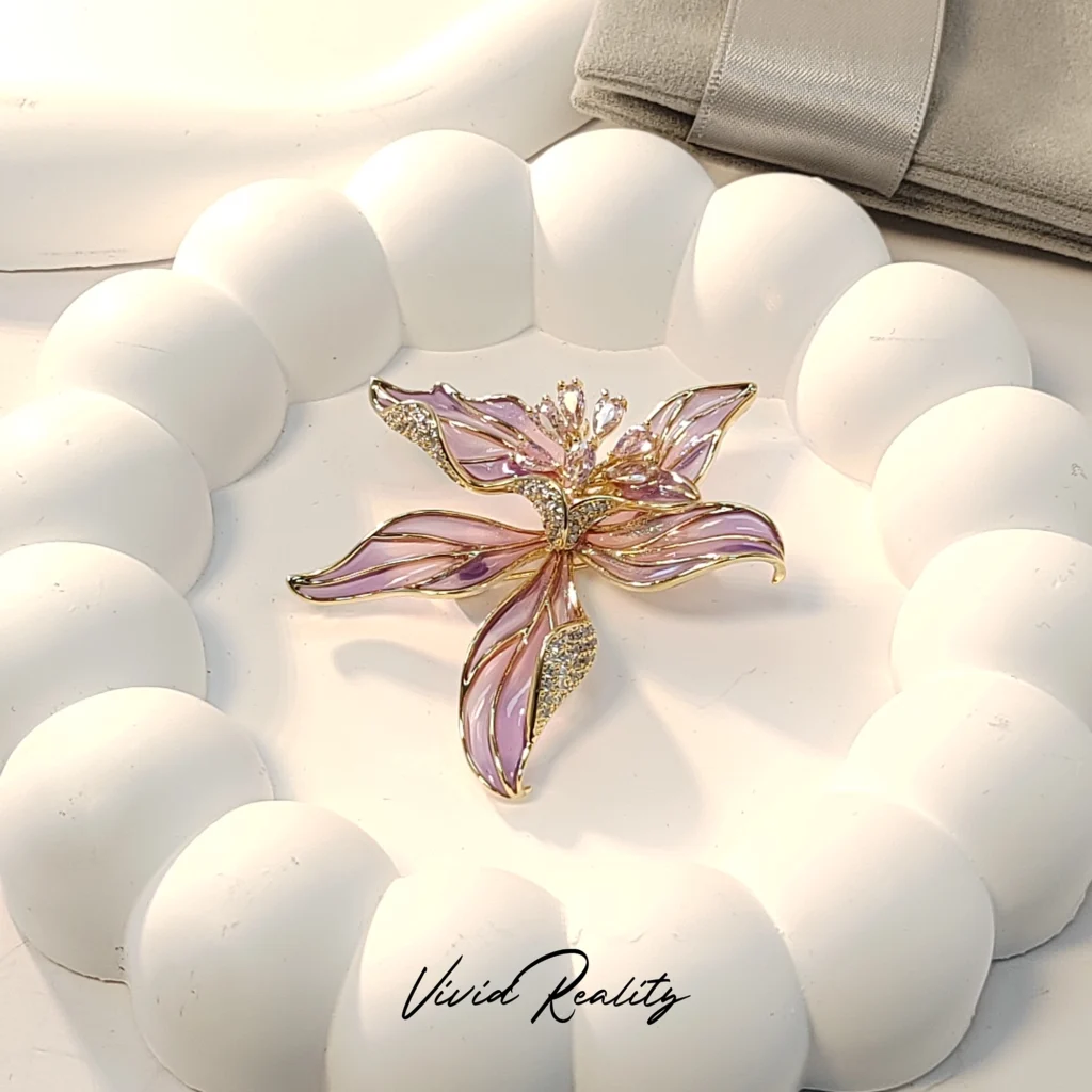 Gradient Pink Enamel Iris Brooch