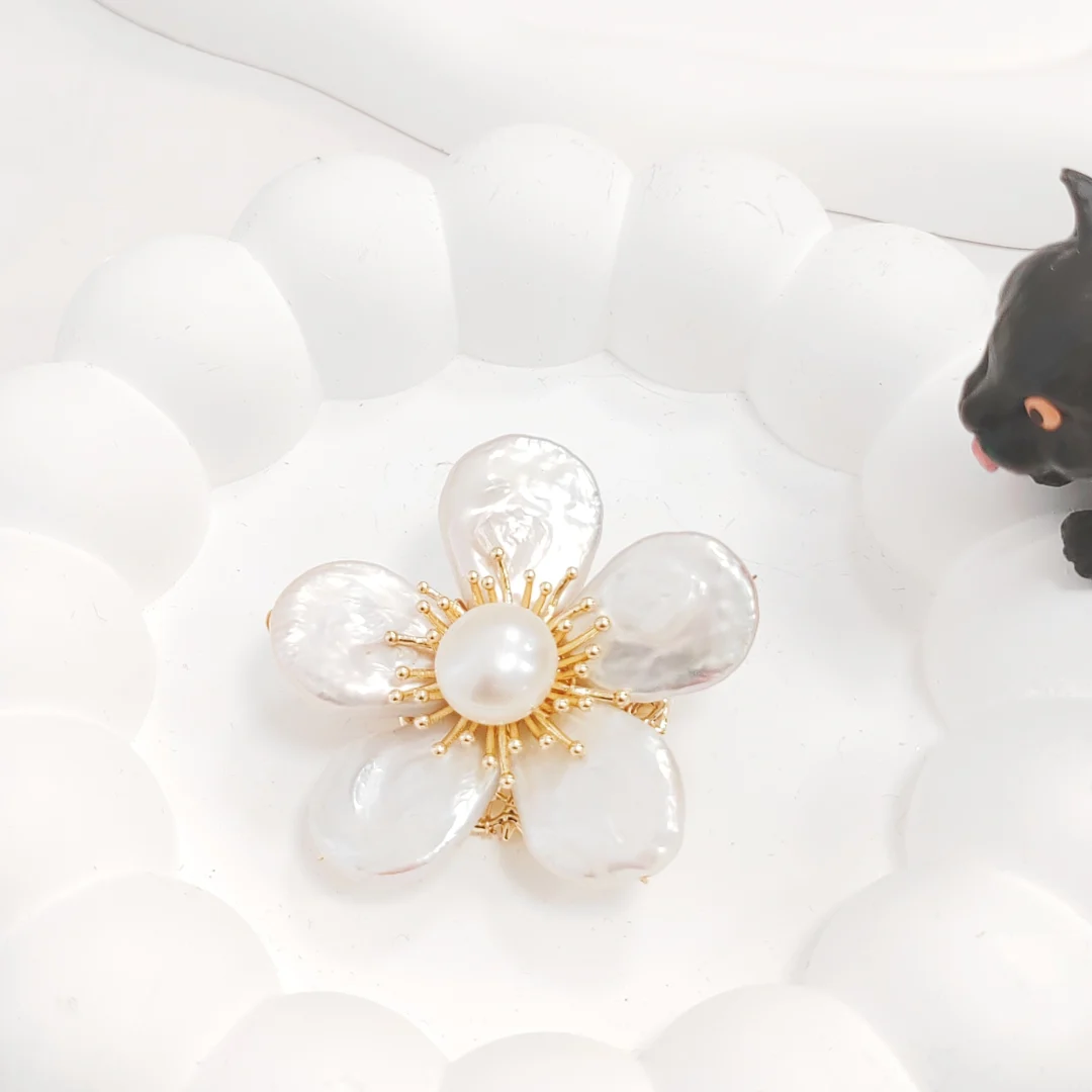 Baroque Mother of Pearl Flower Brooch - Image 2