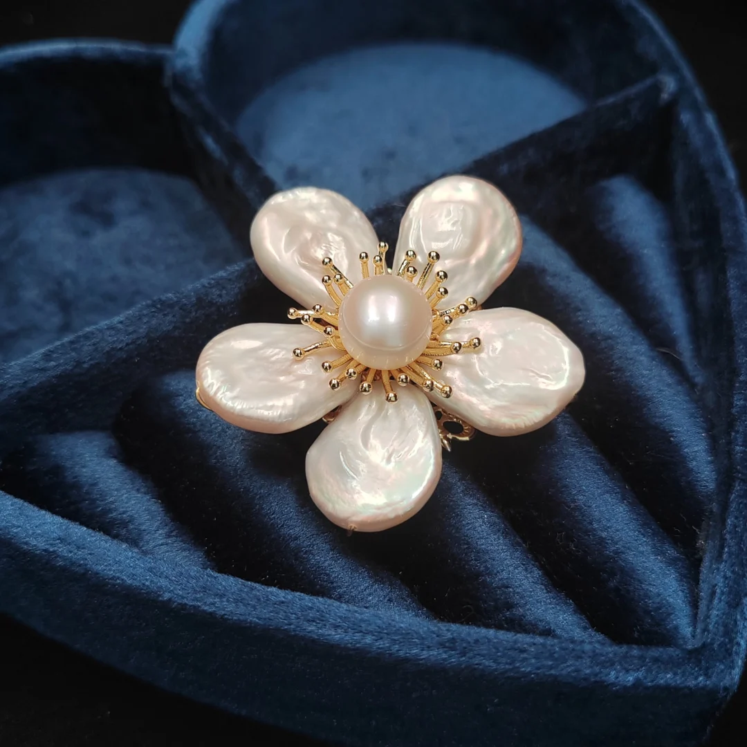 Baroque Mother of Pearl Flower Brooch - Image 3