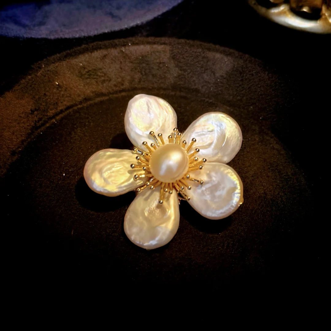 Baroque Mother of Pearl Flower Brooch - Image 4