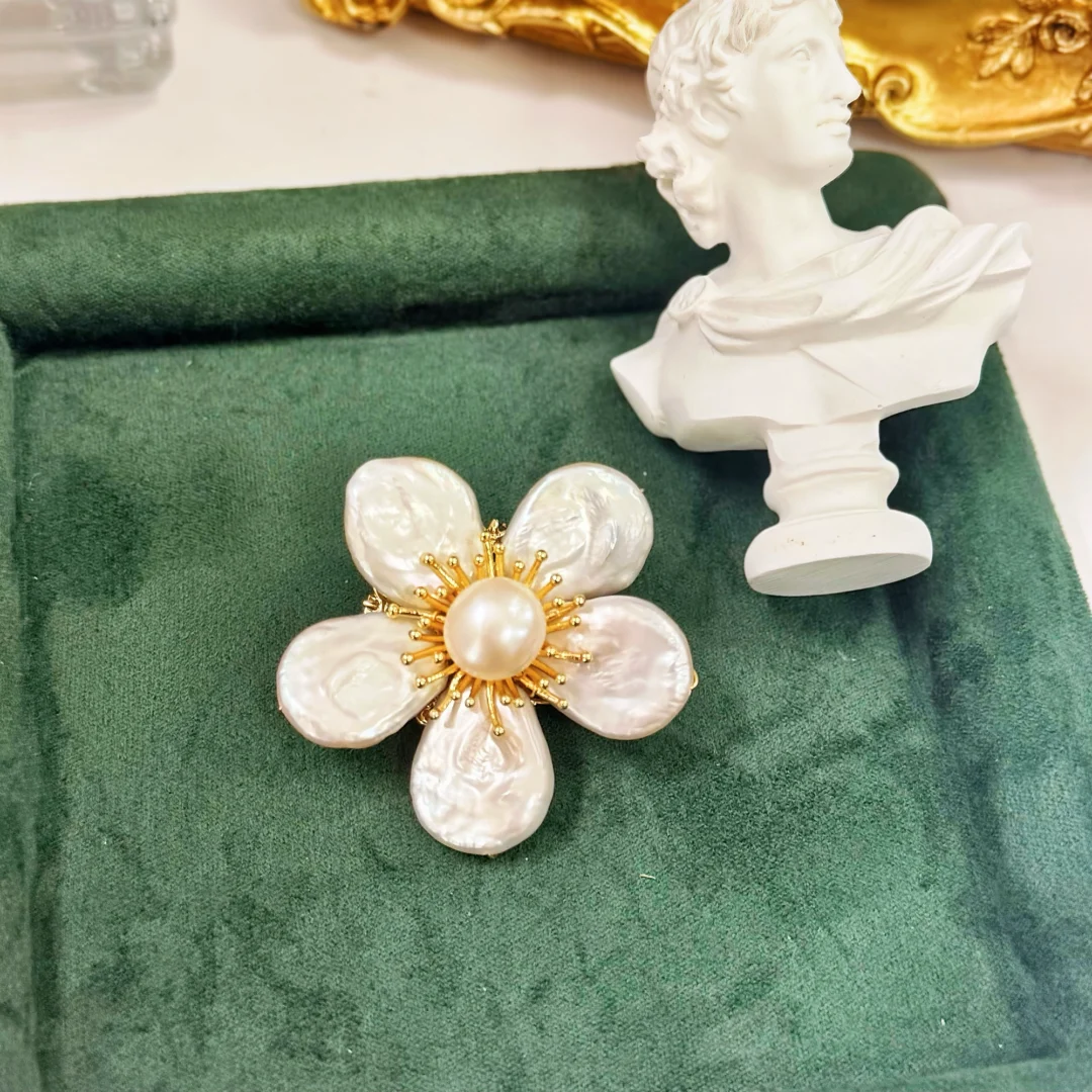 Baroque Mother of Pearl Flower Brooch - Image 5