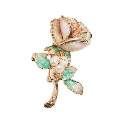 European Natural Pearl Rose Brooch