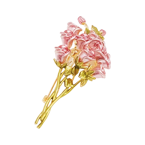 Pink Enamel Rose Bouquet Brooch