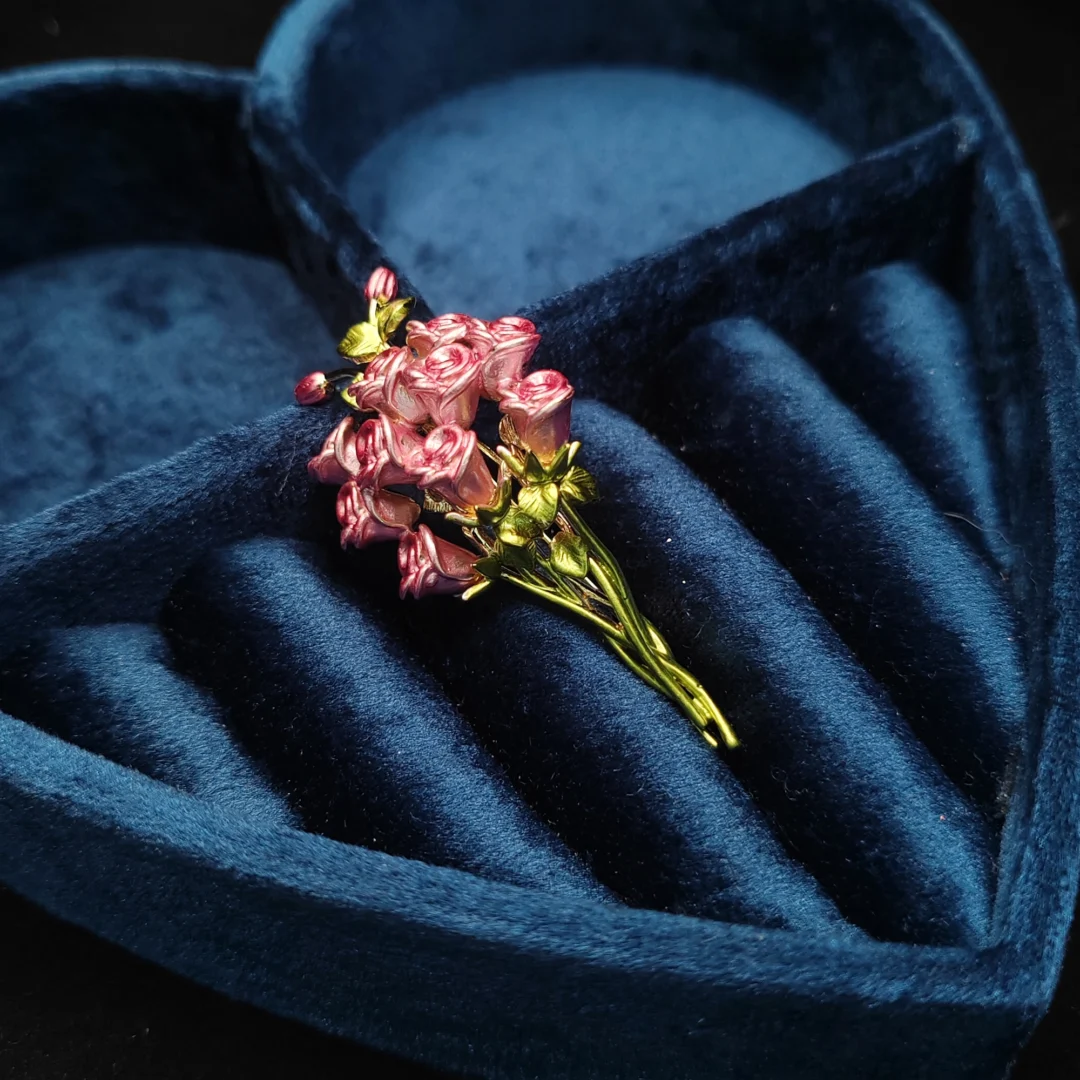Pink Enamel Rose Bouquet Brooch - Image 3