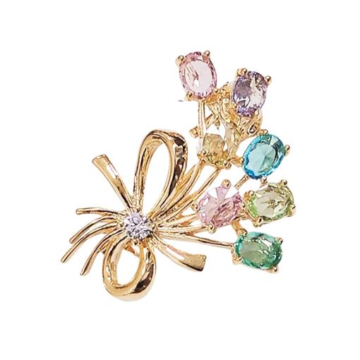 Colorful Zirconia Mini Bouquet Brooch