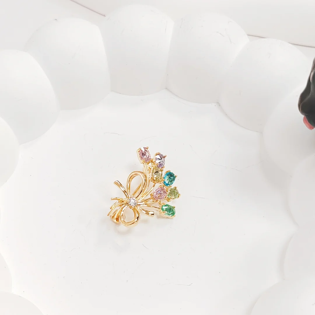 Colorful Zirconia Mini Bouquet Brooch - Image 2