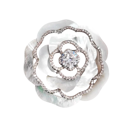 Natural Mica Zirconia Peony Brooch