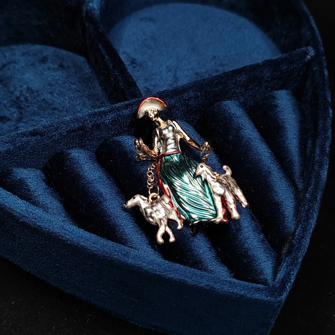 Blue Dog-Walking Modern Lady Brooch - Image 2
