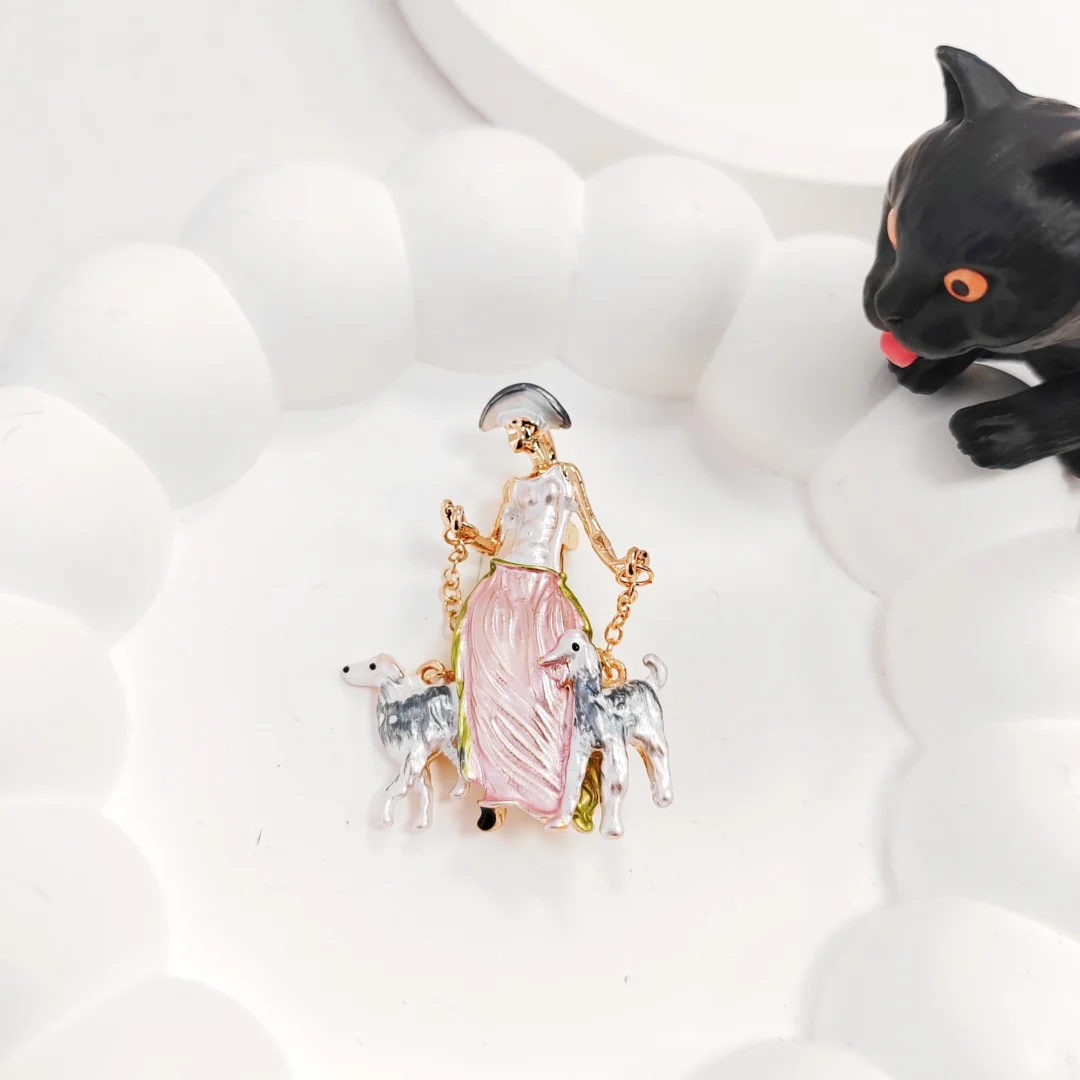 Pink Dog-Walking Modern Lady Brooch - Image 2