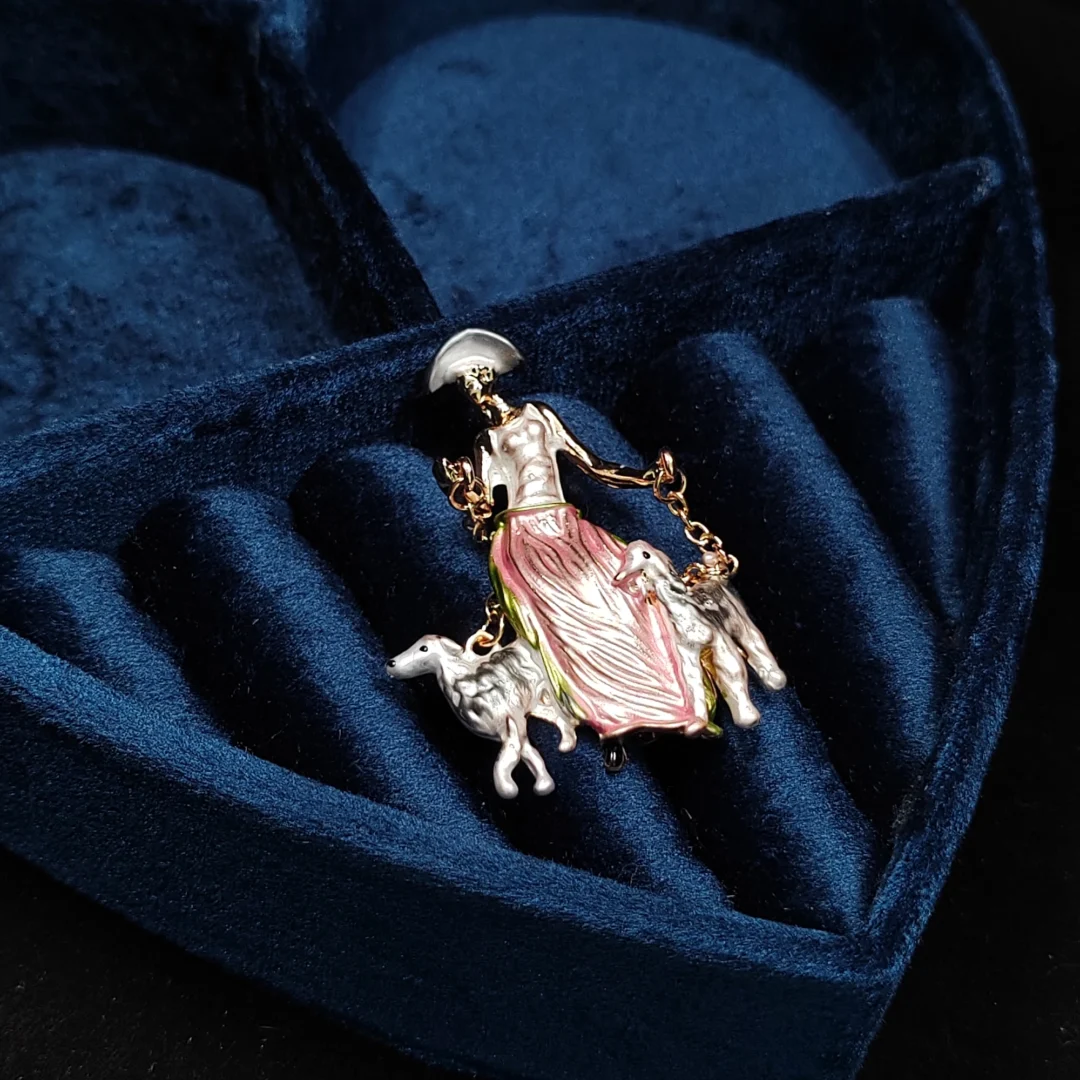 Pink Dog-Walking Modern Lady Brooch - Image 3