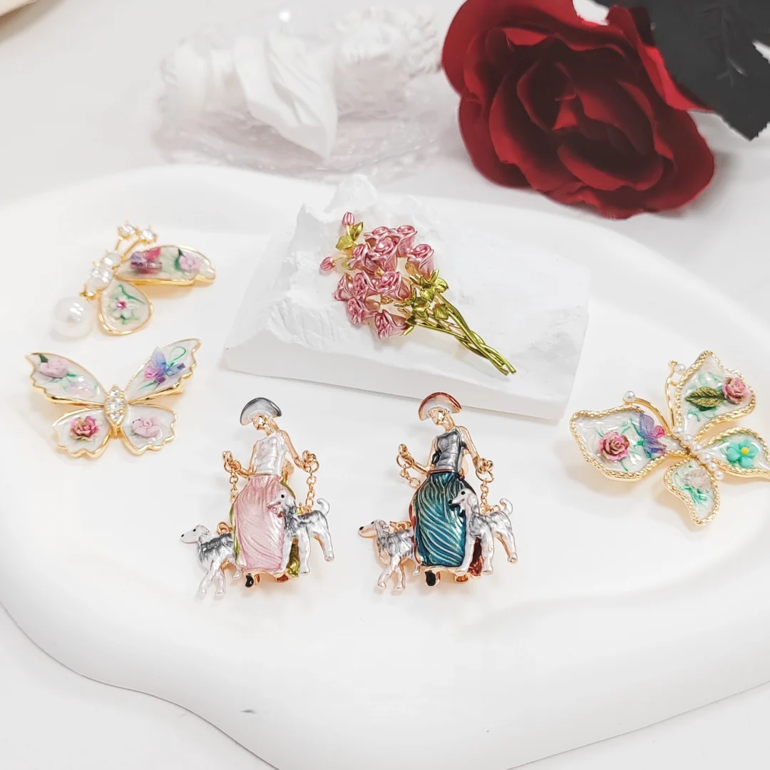 Pink Dog-Walking Modern Lady Brooch - Image 4