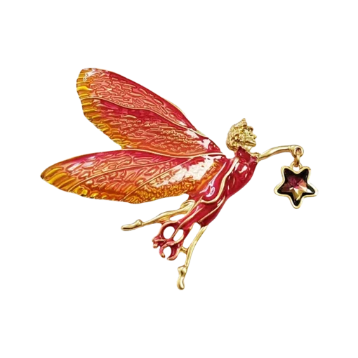 Red Enamel Angel Brooch