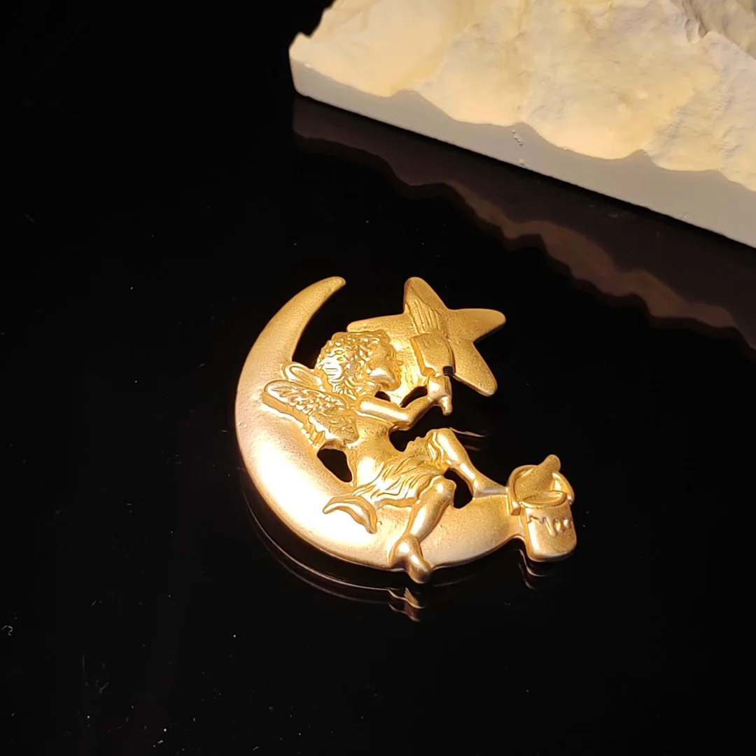 Matte Gold Crescent Angel Brooch - Image 2