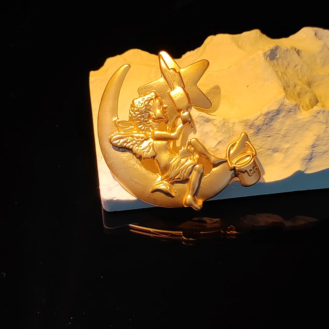 Matte Gold Crescent Angel Brooch - Image 3