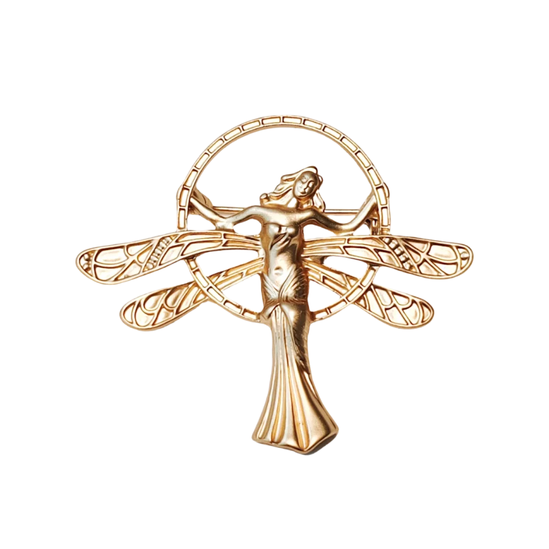 Matte Gold Winged Angel Brooch