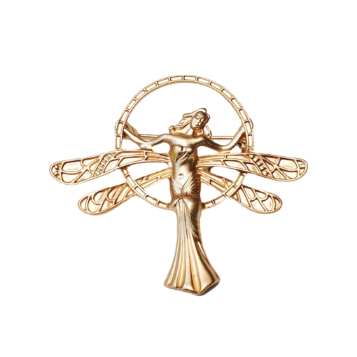 Matte Gold Winged Angel Brooch