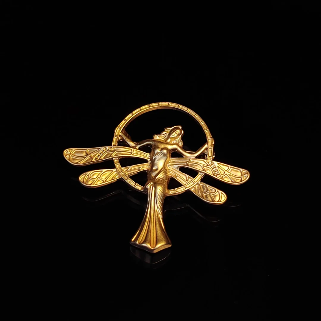 Matte Gold Winged Angel Brooch - Image 2