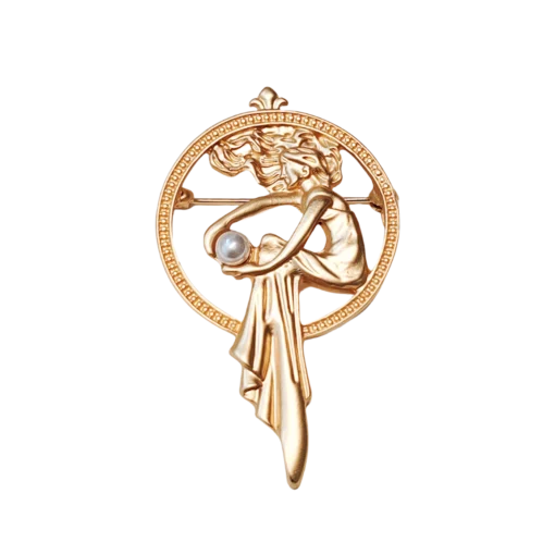 Matte Gold Angel Brooch with Pearls