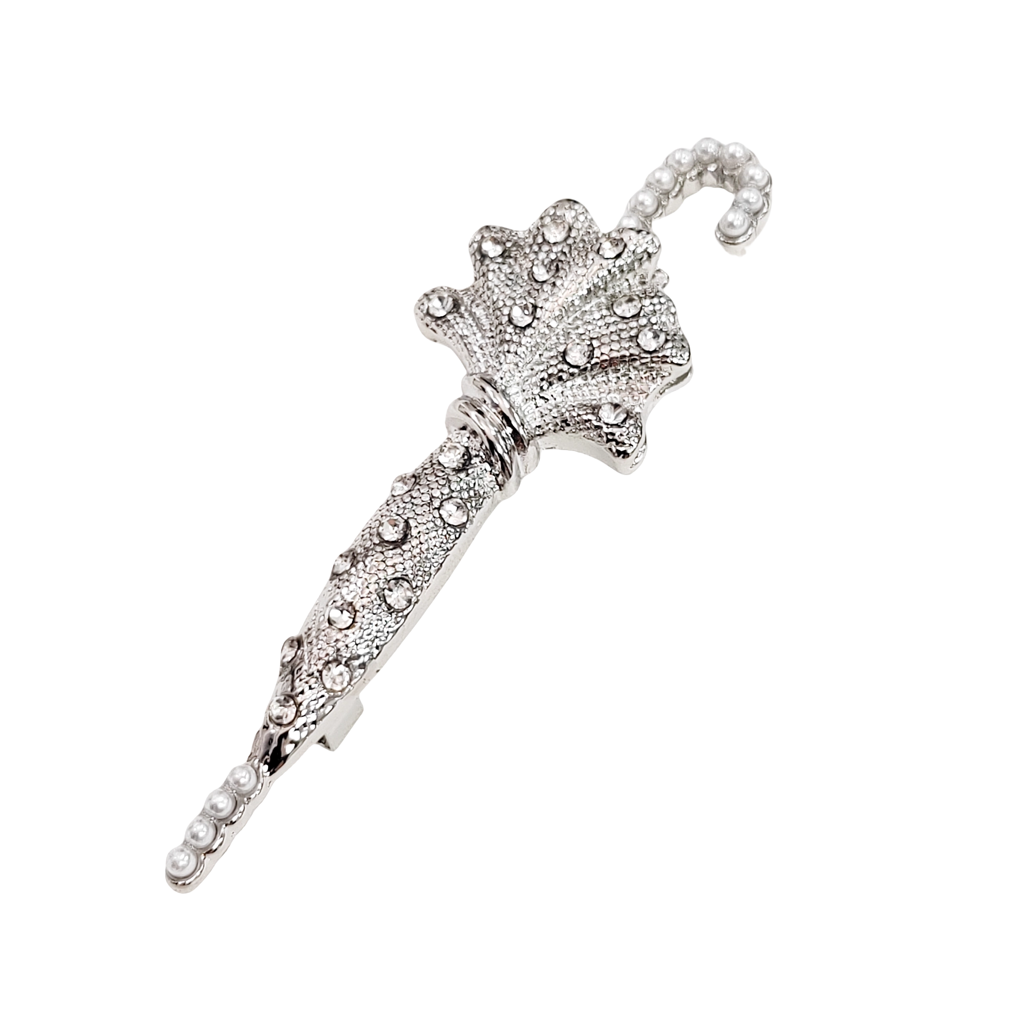Crystal Umbrella Brooch (French Eye-Catcher, Silver)
