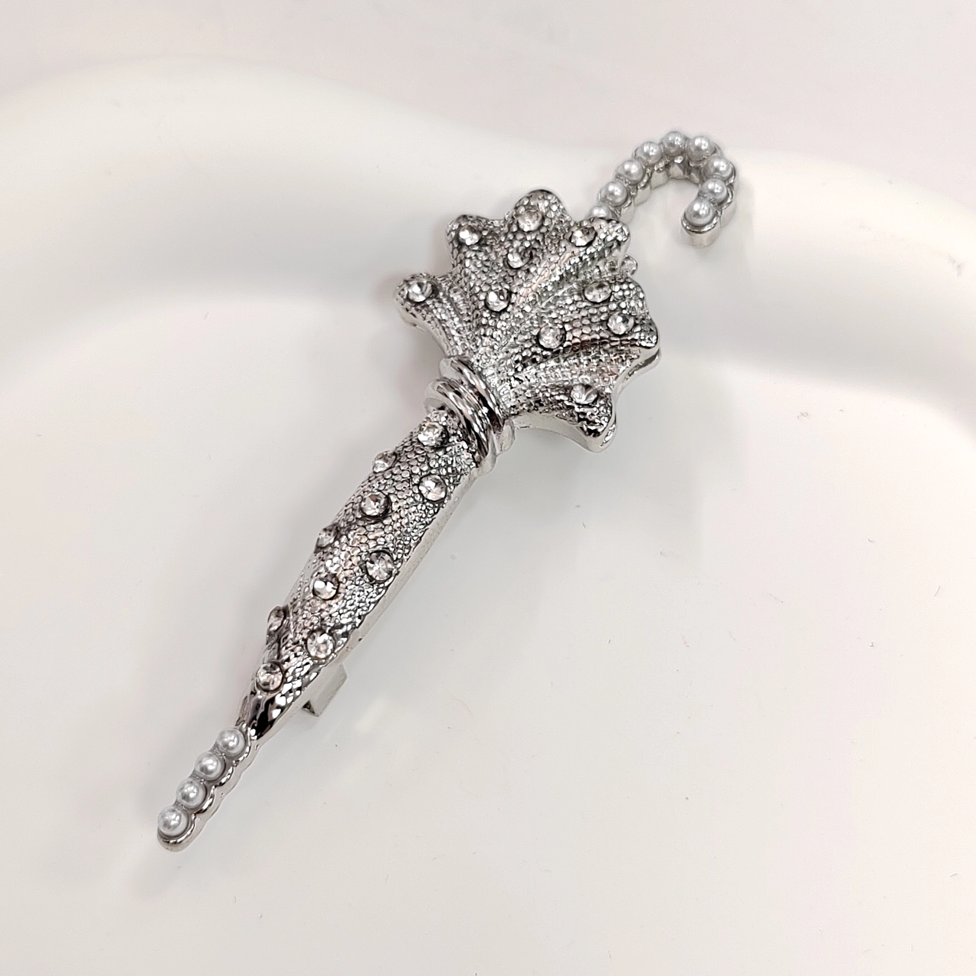 Crystal Umbrella Brooch (French Eye-Catcher, Silver) - Image 2