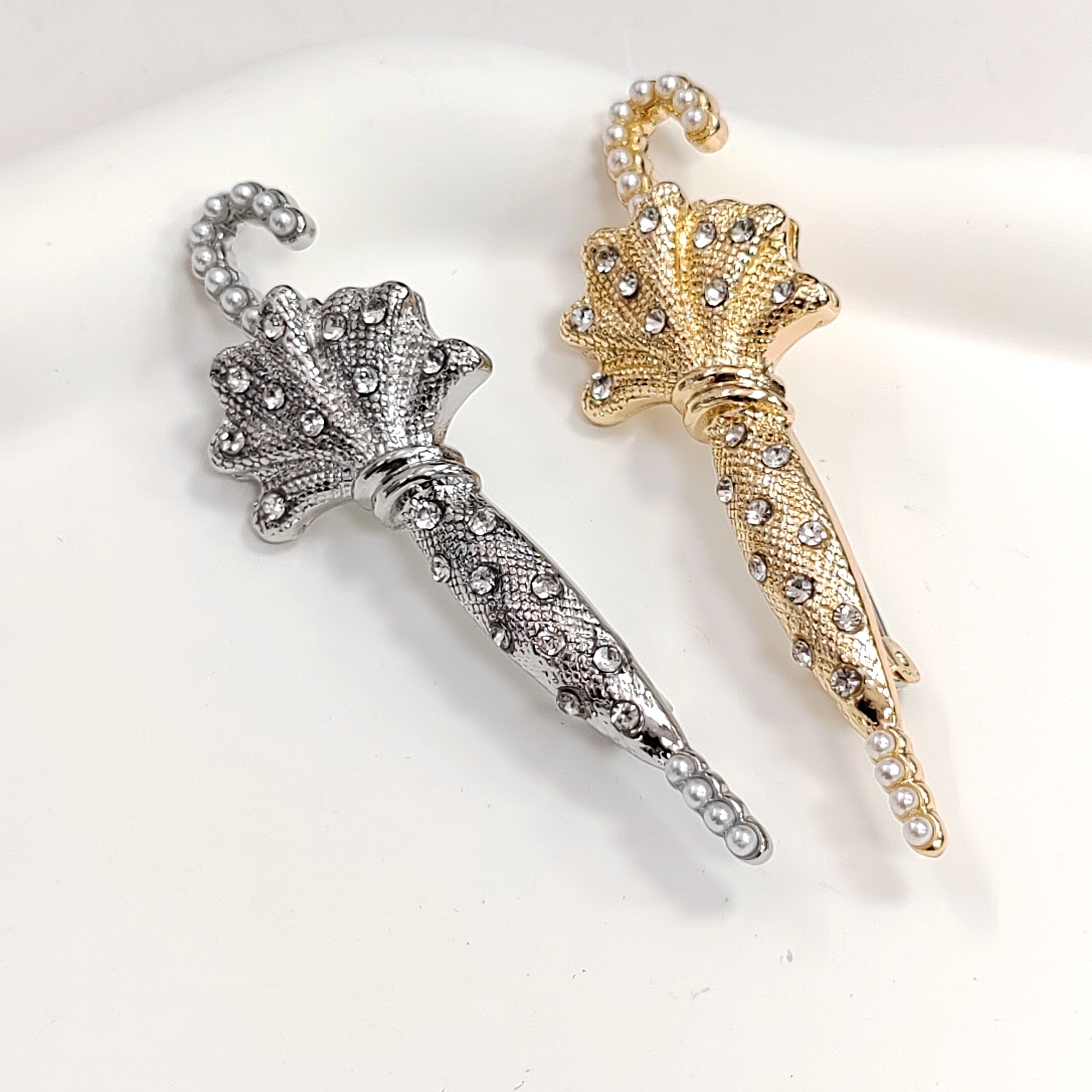 Crystal Umbrella Brooch (French Eye-Catcher, Silver) - Image 3